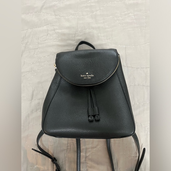 Kate Spade Lelia Medium Flap Black Leather Backpack - Picture 1 of 4